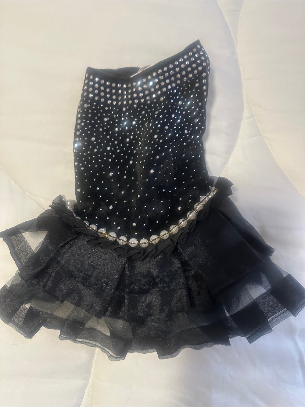 Small Dog Clothes- Black Tiered Ruffle Mini Skirt with Rhinestone Waist
